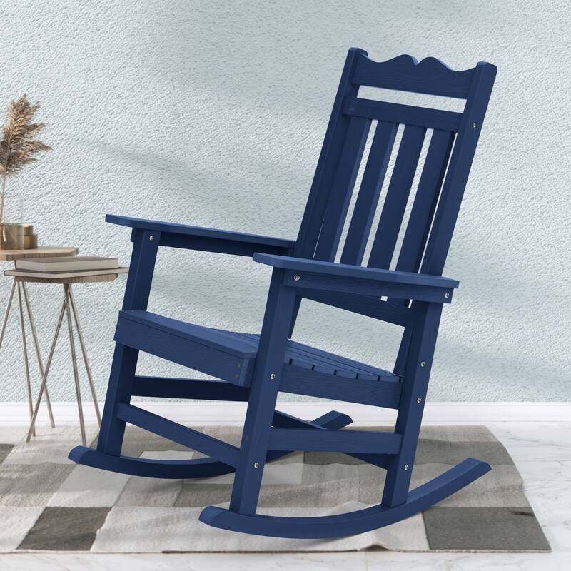BONOSUKI Patio Adirondack Rocking Chair,Fire Pit Chair Weather Resistant - Navy Blue