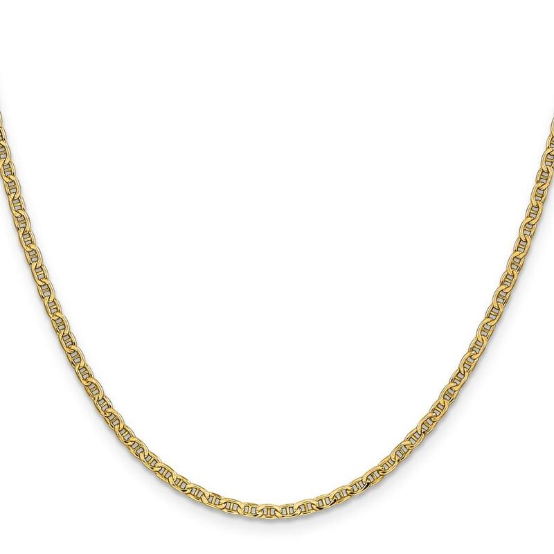 Curata 14k Yellow Gold Hollow Polished Spring Ring Lightweight 2.40mm Anchor Chain Bracelet - 7 Inch
