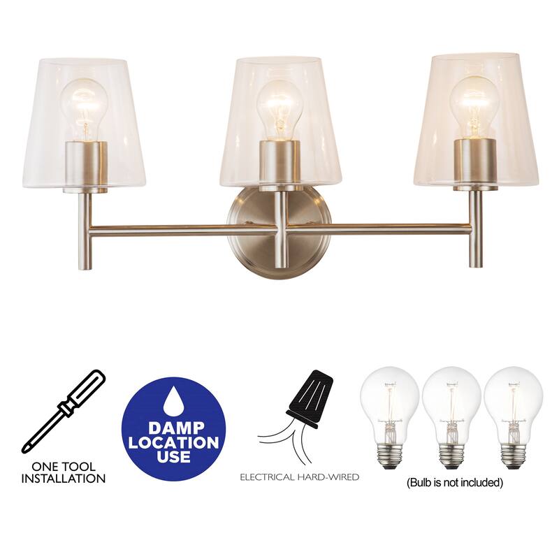 C Cattleya 3-Light Brushed Nickel Vanity Light with Clear Glass Shade