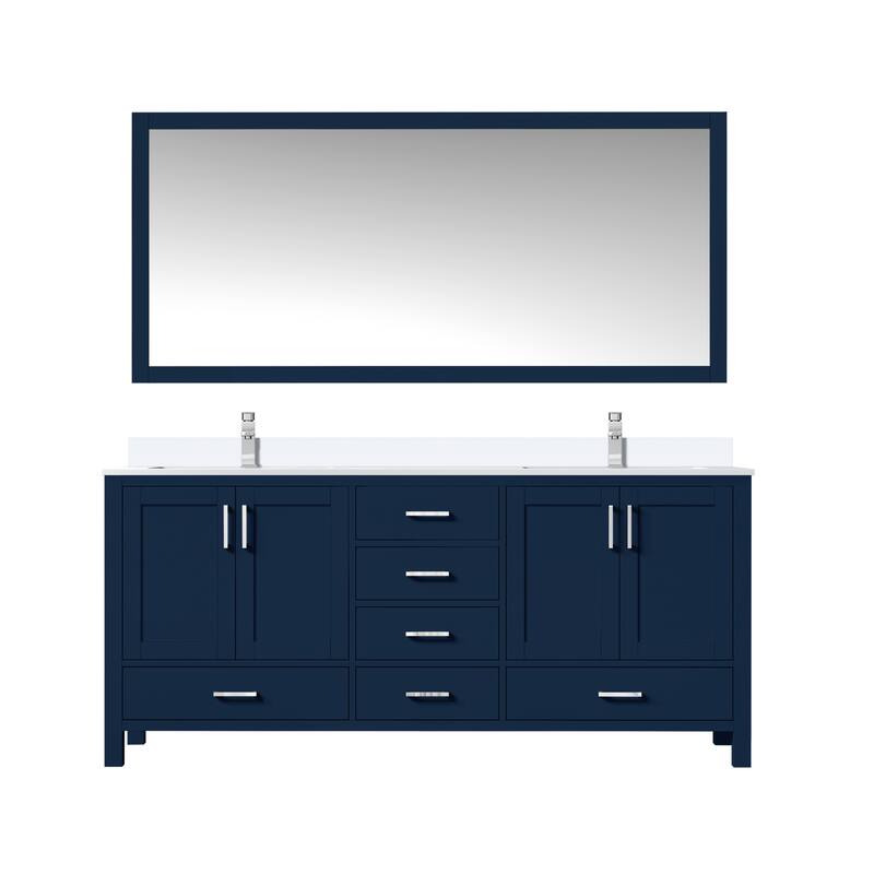 Jacques 72 in. W x 22 in. D White Bath Vanity, Cultured Marble Top, Faucet Set, and 28 in. Mirror