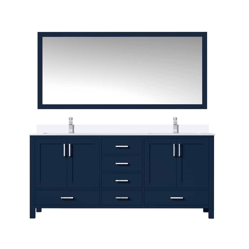 Jacques White Bath Vanity, Cultured Marble Top, Faucet Set and Mirror