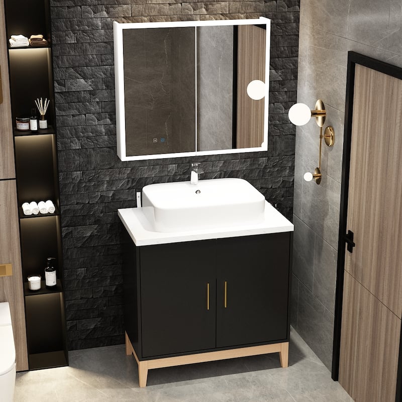 Complete Bathroom Vanity and LED Medicine Cabinet Ensemble