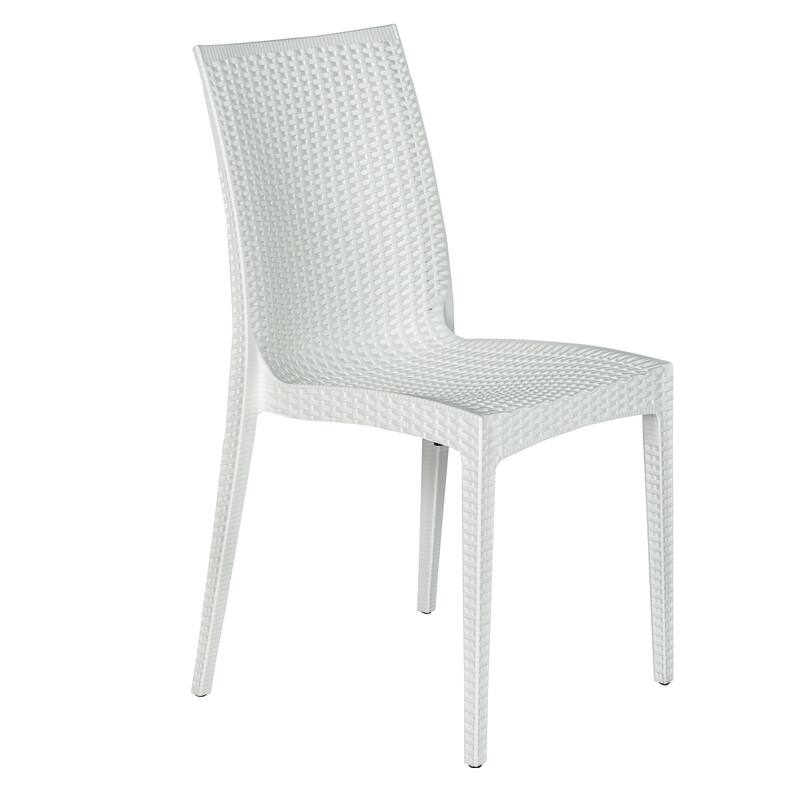 Mace Outdoor Wicker-Style Weather-Resistant and Stackable Dining Chair for Patios, Cafes, Indoor and Outdoor - White