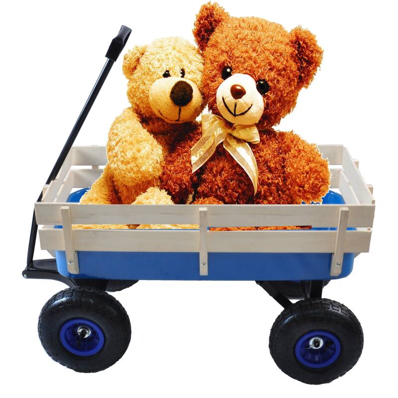 All-Terrain Garden Utility Wagon - Removable Wooden Sides, Steel Bed, 10-Inch Air Tires, and Foldable Handle