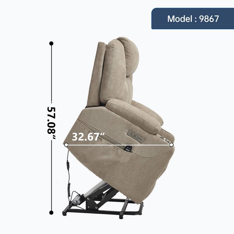 Power Lift Recliner Chair for Elderly Heated Vibration Massage, Lounge Sofa with USB Ports, Cup Holders & Side Pockets