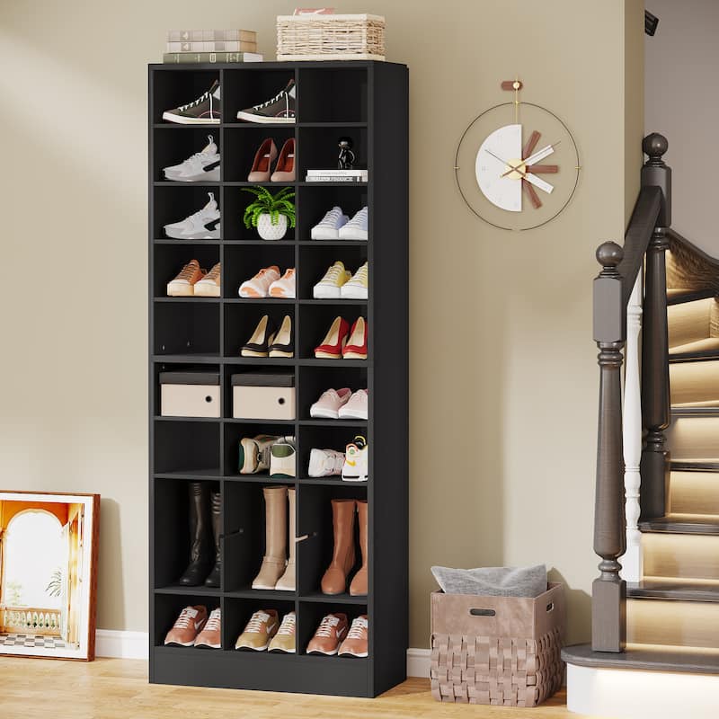 30 Pairs Tall Shoe Cabinet, 10 Tiers White Wooden Shoe Storage Rack for Closet, Entryway - 10-tier