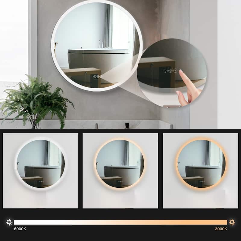 24'' x 24'' Round Wall Mount Bathroom Vanity Mirror with LED Light
