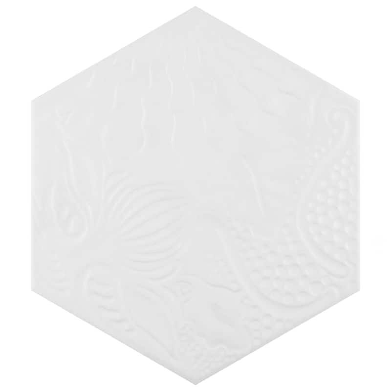 Merola Tile Gaudi Hex White 8-5/8" x 9-7/8" Porcelain Floor and Wall Tile