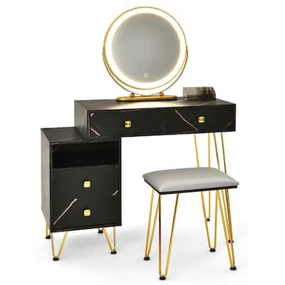 Makeup Vanity Dressing Table Set with Lighted Mirror Storage Cabinet
