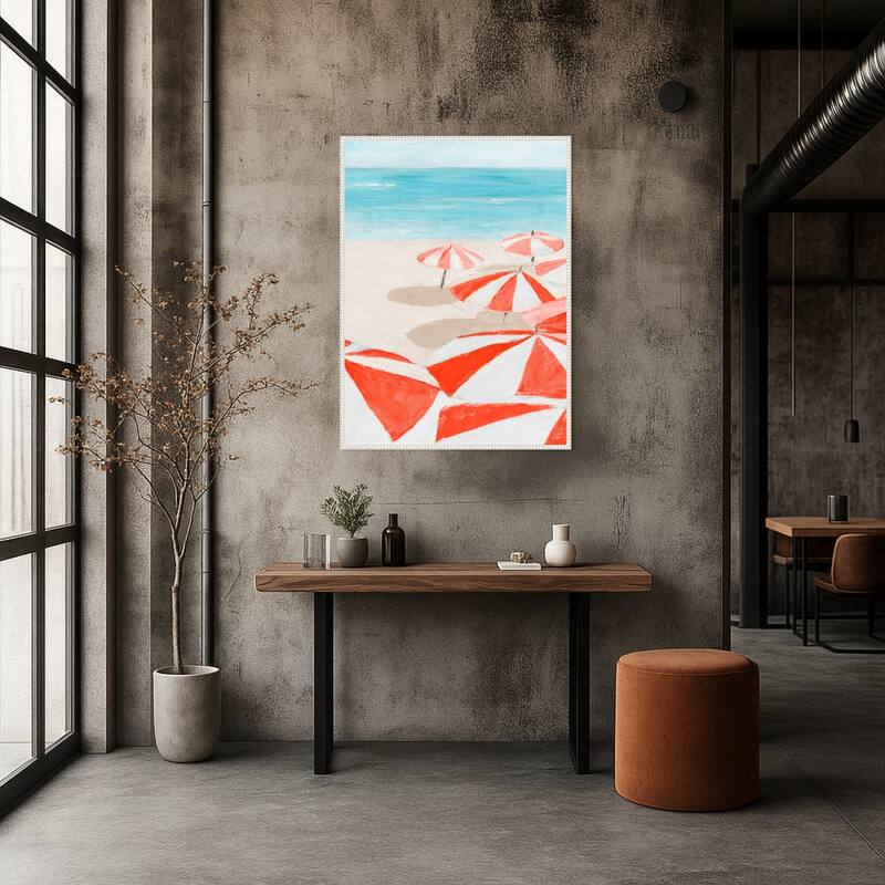 Umbrellas To The Sea No. 2 by Lorenzo collective Framed Canvas Wall Art Print