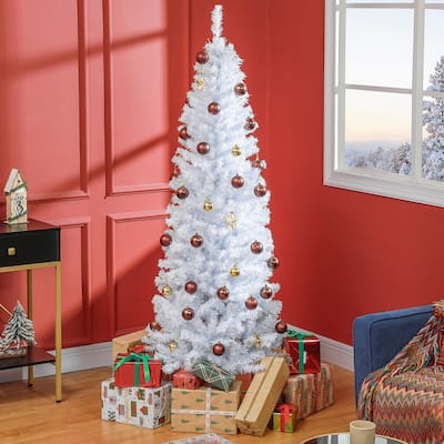 6 Ft Pencil Shape White Artificial Christmas Tree with Realistic Plastic Branches and Foldable Base - 25.6" Dia. x 70.9" H