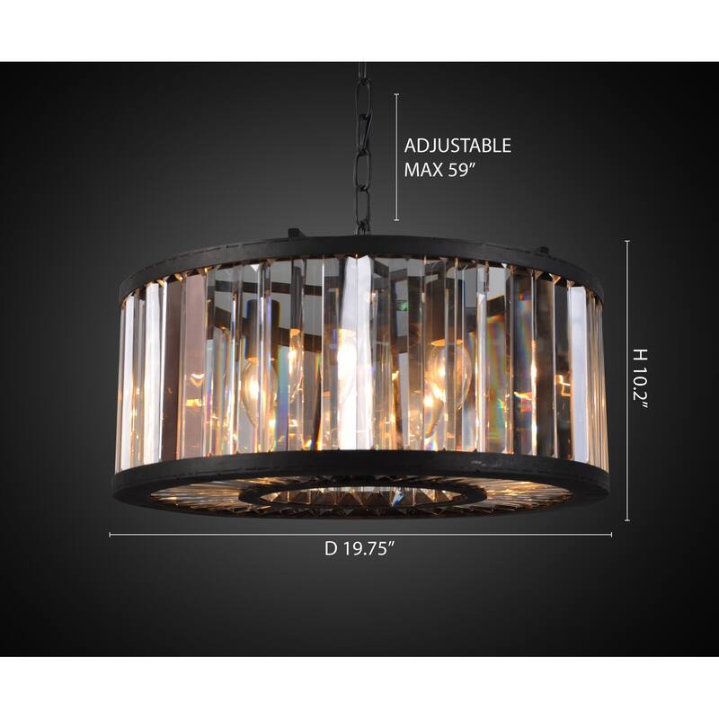 6-Light Black Metal Chandelier With Clear Crystal Accents