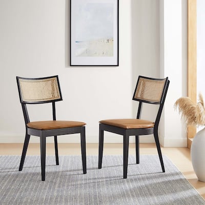 Caledonia Vegan Leather Upholstered Wood Dining Chairs - Set of 2