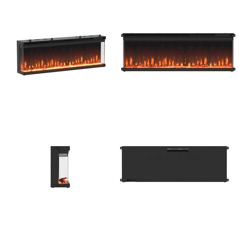 3-Sided Electric Fireplace with 12-Color Flame, Dual Heat Settings 750W/1500W, Smart App & Remote Control – 50/60/70 Inch