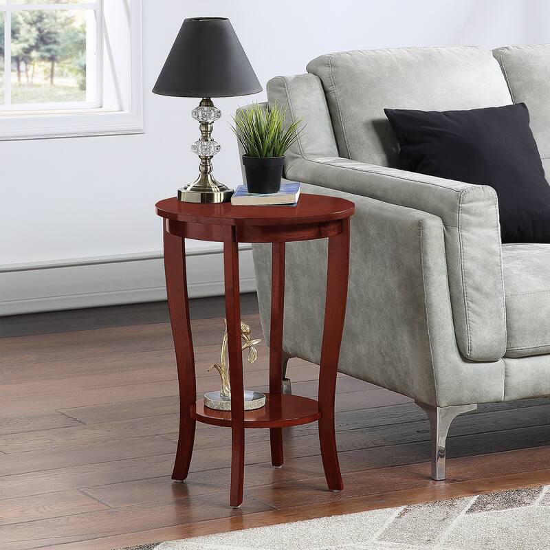 Convenience Concepts American Heritage Round End Table with Shelf - Mahogany