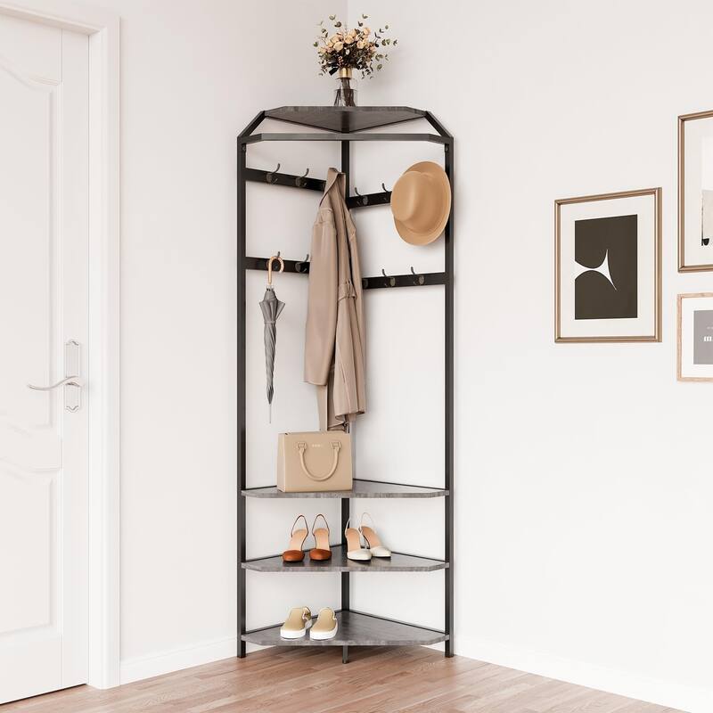 Corner Coat Rack With 6 Double Hooks