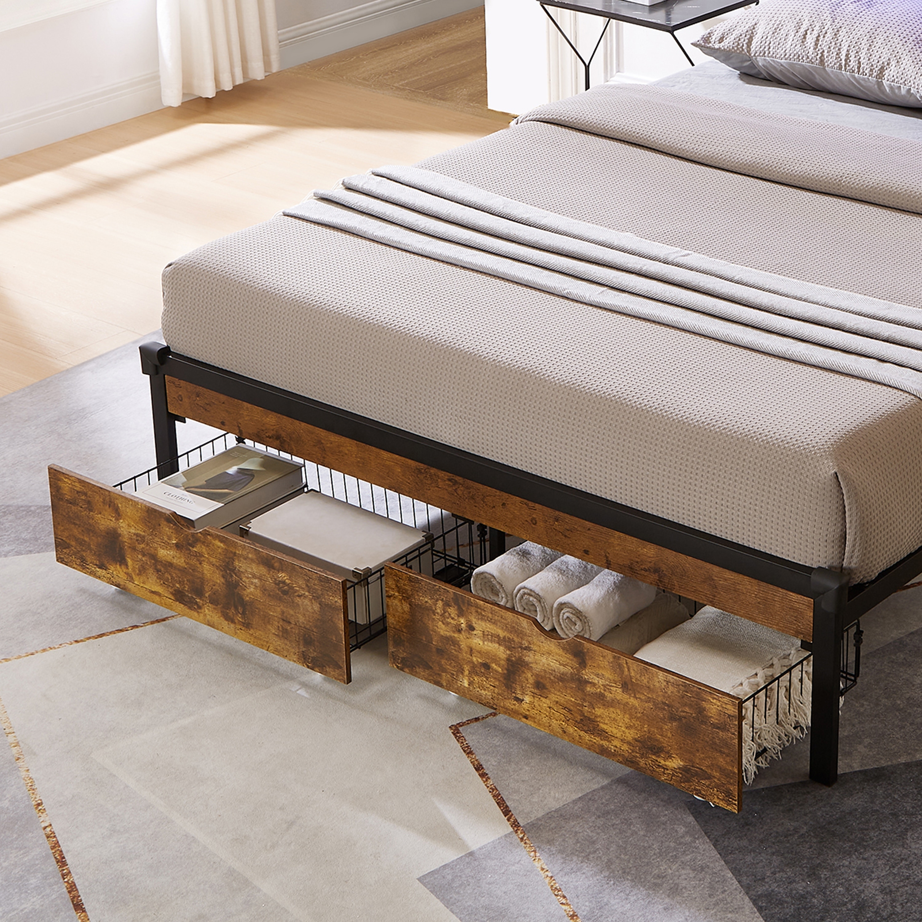 Full Solid Wood Under Bed Storage Drawer for Bedroom,Suggested for Full Size Platform Bed