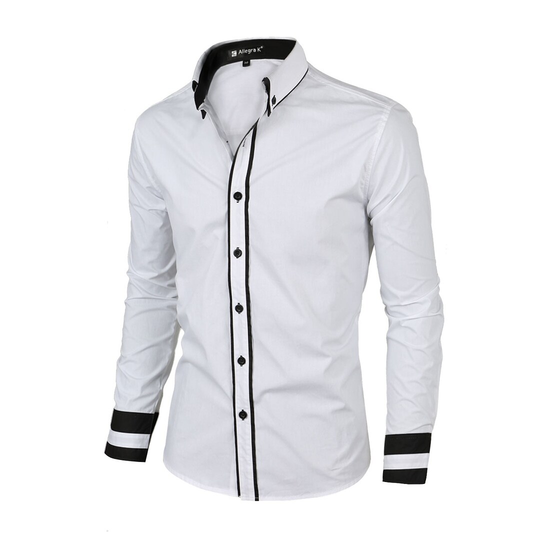 Shop Men Contrast Trim Slim Fit Long Sleeve Dress Formal Shirt