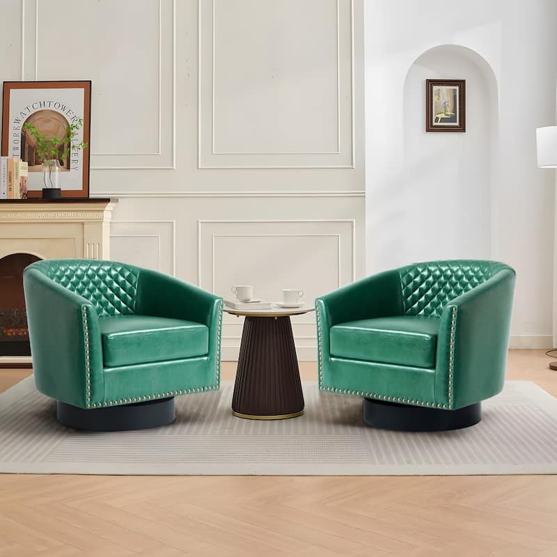 Faux Leather Nailheads Swivel Barrel Chair Set of 2