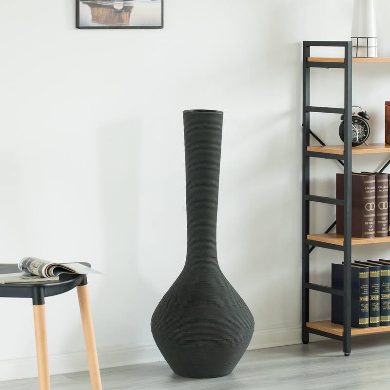 Tall Floor Vase, Modern Charcoal Grey Extra Large Floor Vase, 38-inch Trumpet Style Plastic Rope Vase
