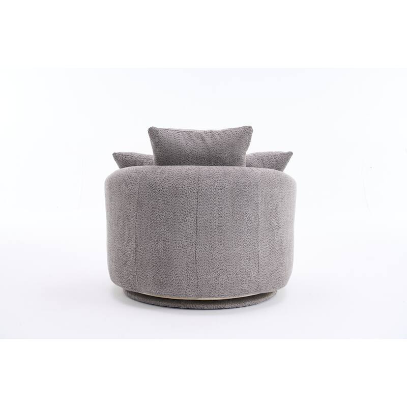 Oversized Swivel Round Barrel Chair, Ergonomic Single Sofa Chair, Upholstered Accent Chair with 3 Removable Pillows