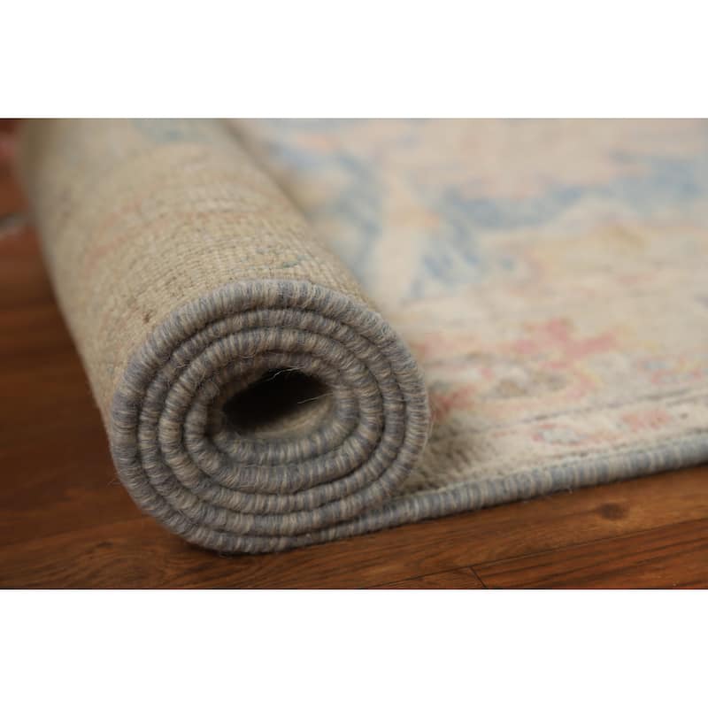 Hand Knotted Oriental 100% Wool Carpet Transitional All-Over Navy Blue & Blues Oushak Runner Rug - 11' 2'' X 2' 11''