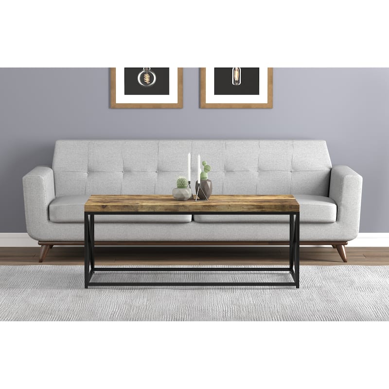Coffee Table 44L Brown Reclaimed Wood Black Metal - 44' x 22' x 17'