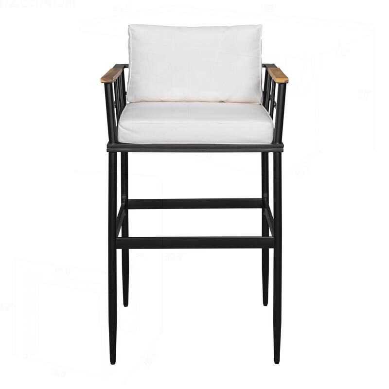 Outstanding Iron Outdoor Dining Set with Acacia Armrests