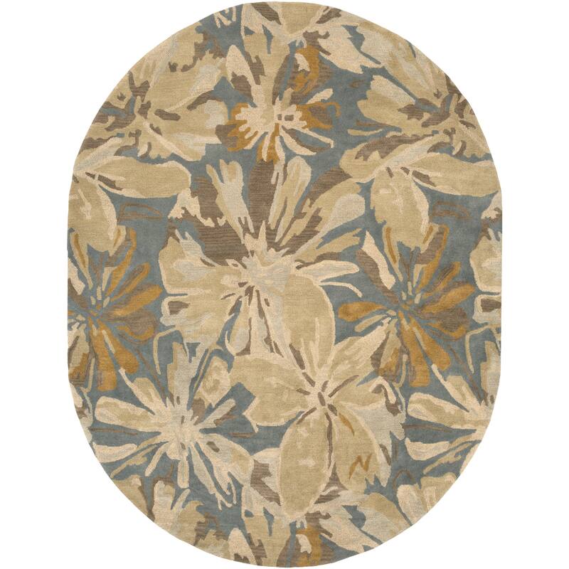 Handmade Putty Transitional Floral Wool Area Rug