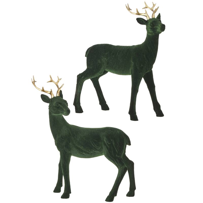 10-11" Resin Flocked Deer Set of 2