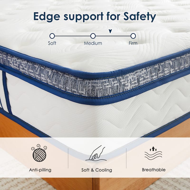 12 Inch Hybrid Mattress in a Box with Gel Memory Foam Mattress, Medium Firm Mattress for Pressure Relief, Strong Edge Support