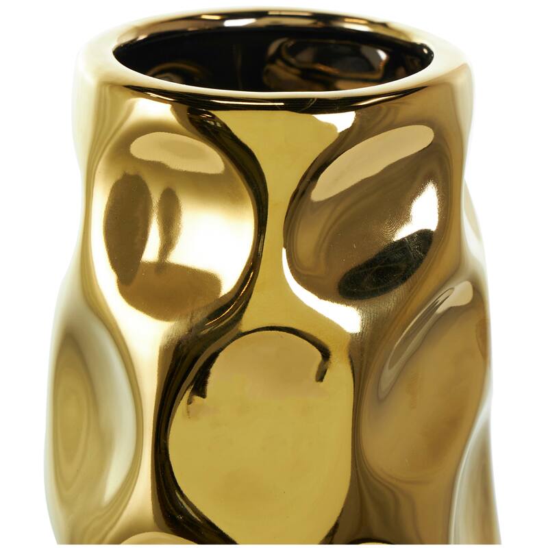 Gold Ceramic Geometric Bubble Vase with Concaved Circles