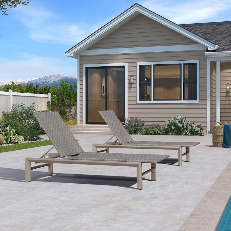 PURPLE LEAF Patio Chaise Lounge Rattan Chair Outdoor Pool Adjustable Recliner Wicker Lounger
