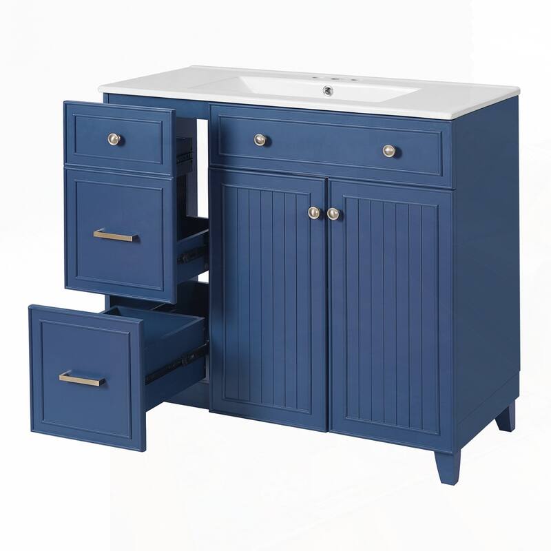 Bathroom Vanity with Ceramic Sink and Adjustable Shelves