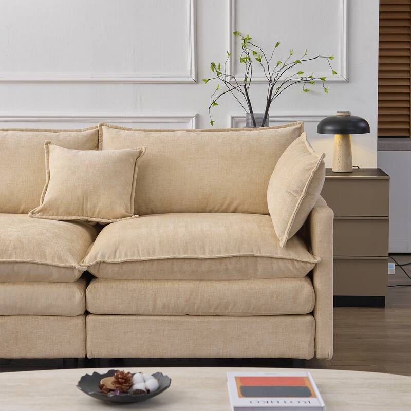 Upholstered Soft Chenille Fabric Sofa,3 Seater with Ottoman L Shape Sofa