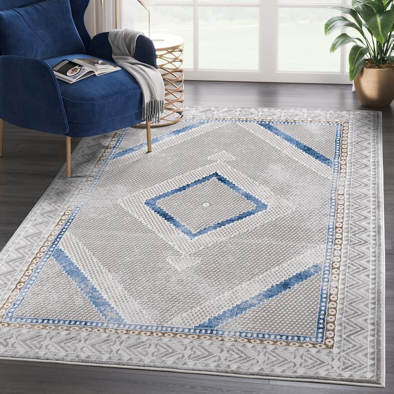 Abani Rugs Regal REG180A Blue Diamond Medallion Oriental Area Rug - 5'3" x 7'6" - Grey