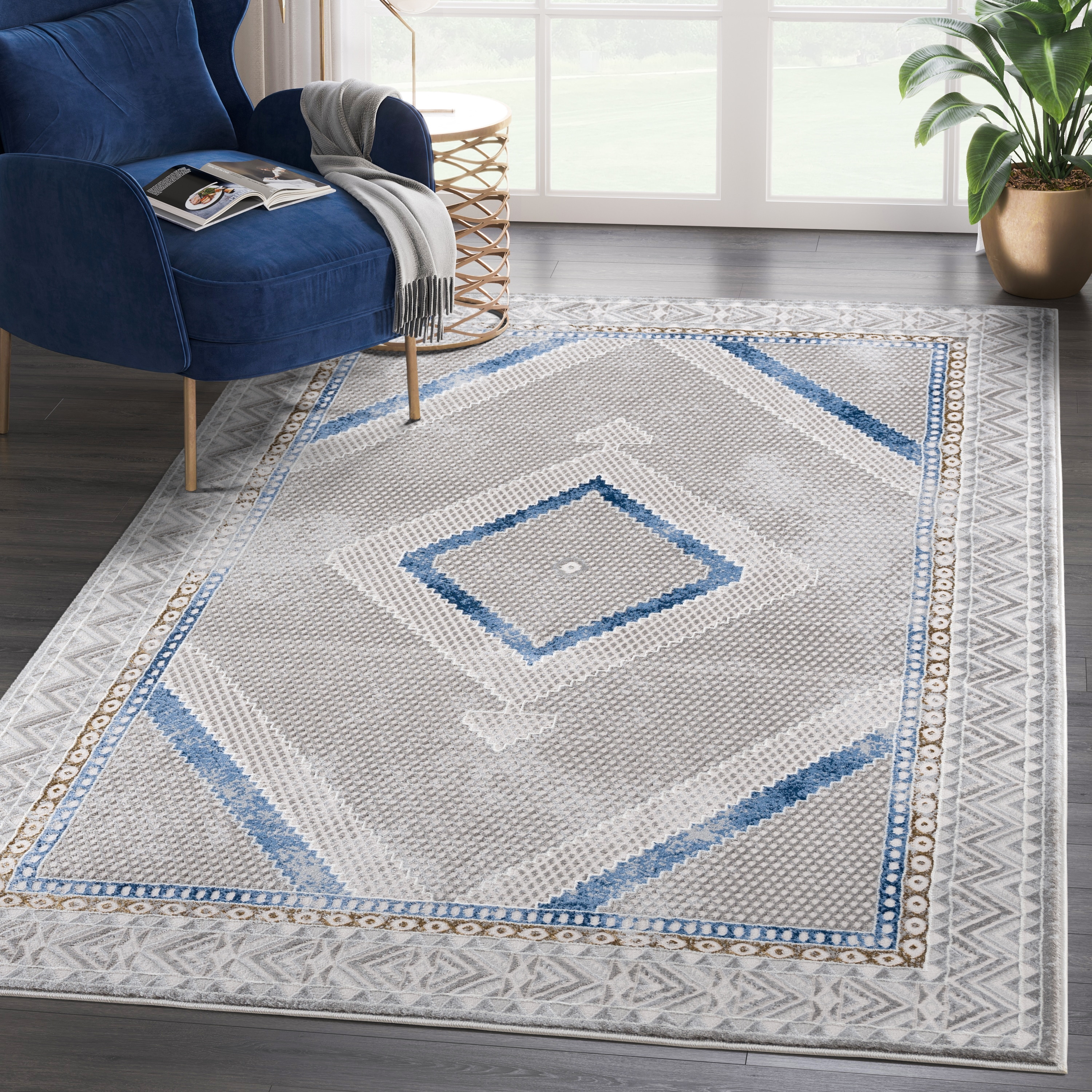 Abani Rugs Regal REG180A Blue Diamond Medallion Oriental Area Rug