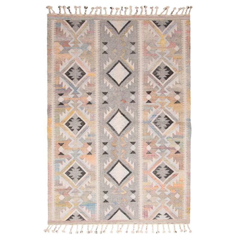 ECARPETGALLERY Flat-Weave Ankara FW Grey Wool Kilim - 5'2 x 7'8