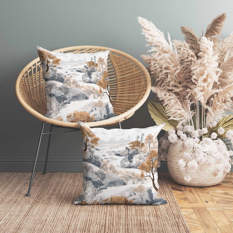 Leaf Magic Stories Indoor/Outdoor Reversible Throw Pillow Copper and Grey