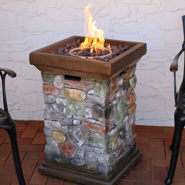 Rock Column Design Propane Gas Fire Pit W Cover Lava Rocks 30 Overstock 18826401