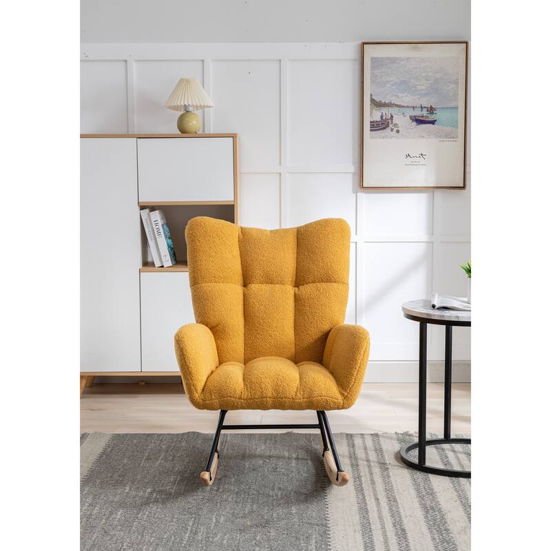 Comfy Wingback Glider Rocker with Safe Solid Wood Base for Living Room