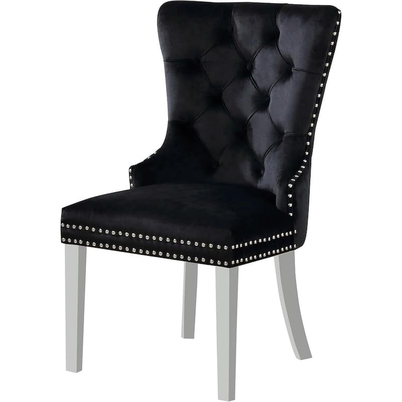 Black Finish Upholstered Modern Wingback Side Chairs Set
