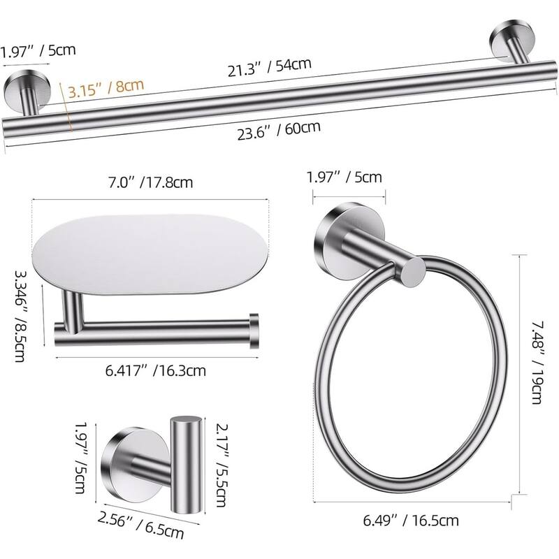 (Brushed Nickel) Bathroom Hardware Set, 304 Brushed Stainless Steel, 24 Inch