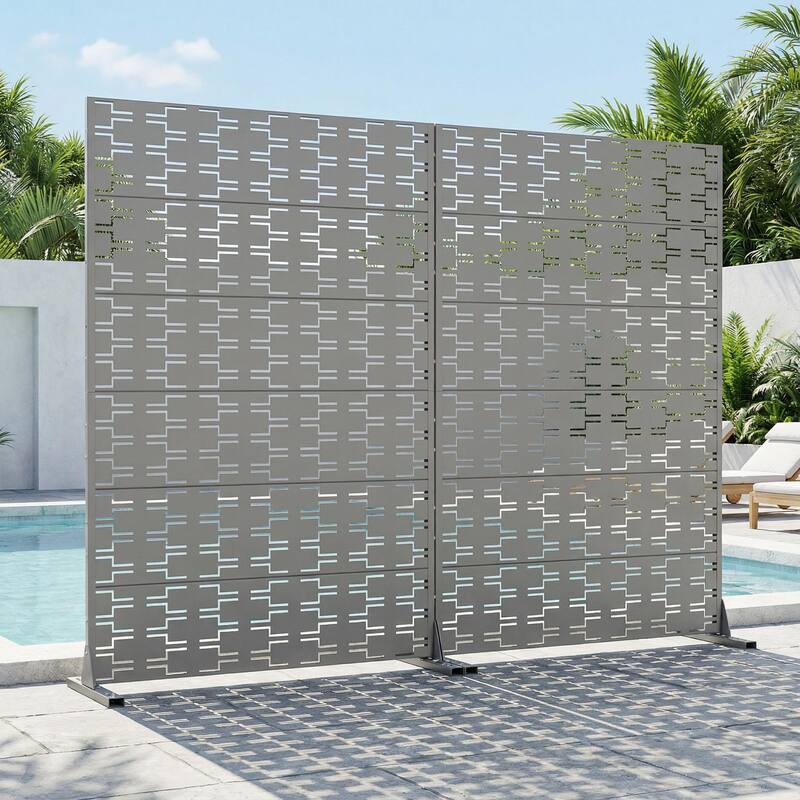 Outdoor Privacy Screen Metal Screen Fence Panel Set of 2 - Grey - 72"x47"