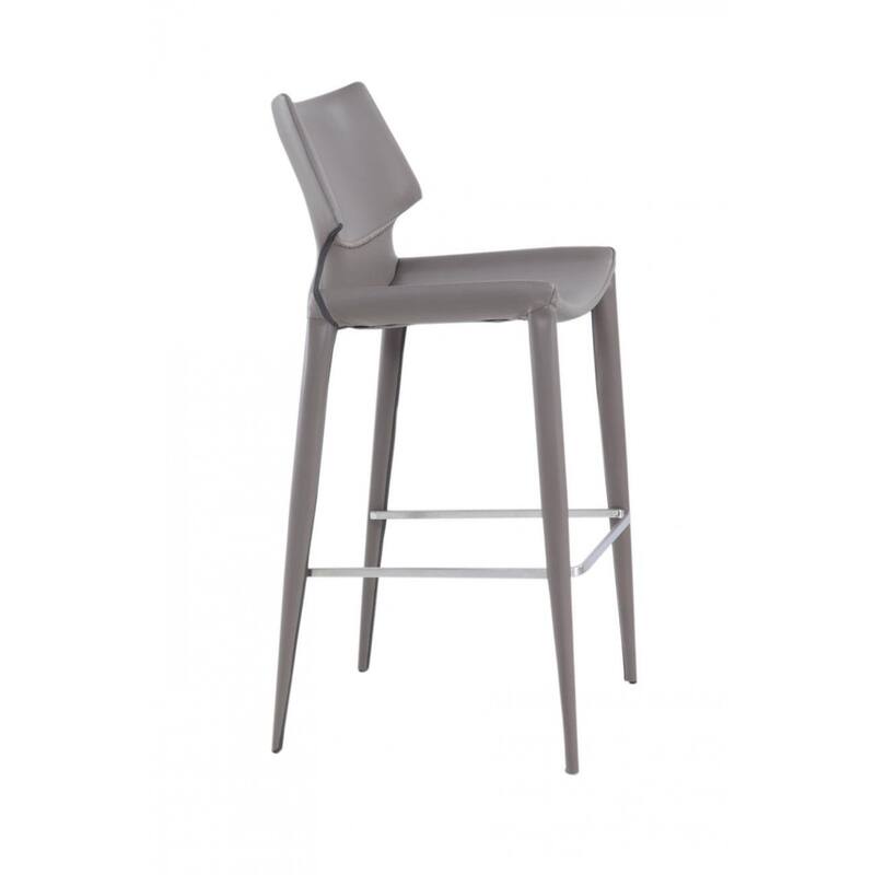 HomeRoots Set of Two 30" Gray Faux Leather And Steel Low Back Bar Height Bar Chairs