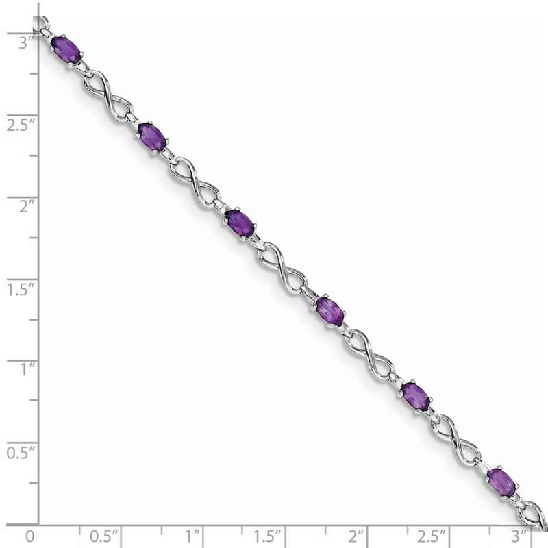 Curata 925 Sterling Silver Polished Lobster Claw Closure Amethyst Bracelet