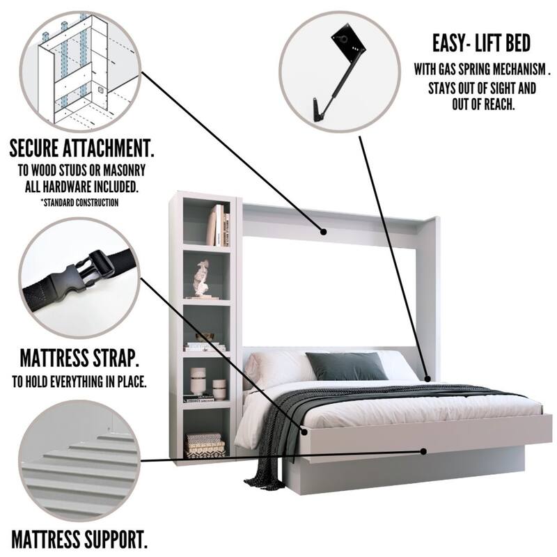 Easy-Lift King Murphy Wall Bed in with Bookshelf
