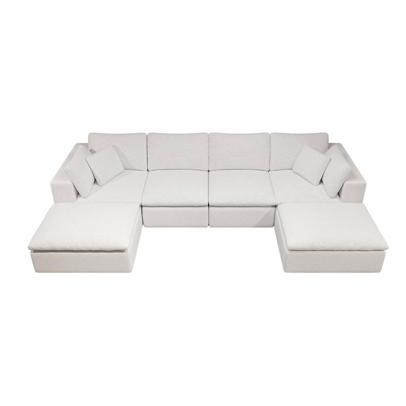 Roomfitters 137.8" Modular Sectional Sofa, 5-Piece Compressed Cloud Couch, No Assembly, Plush Corduroy, White
