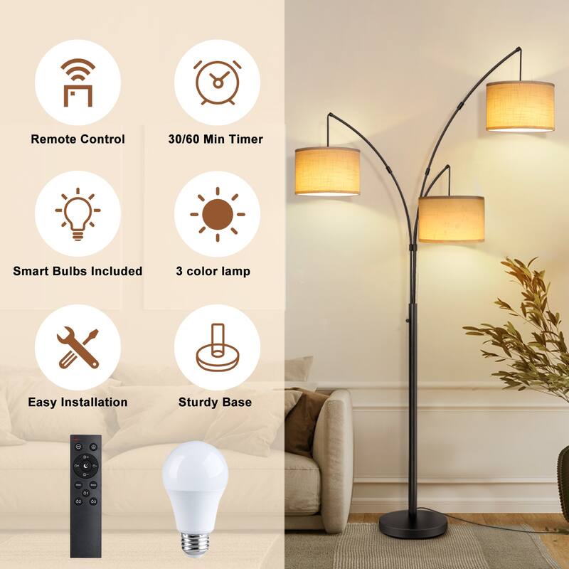 80" Tree Floor Lamp with Remote Control and Dimmable 3 Color Tempetures