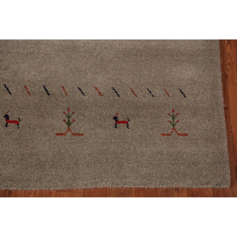 Tribal Gabbeh Oriental Rug Hand-Knotted Multi-Color Wool Carpet - 5'9" x 8'0"